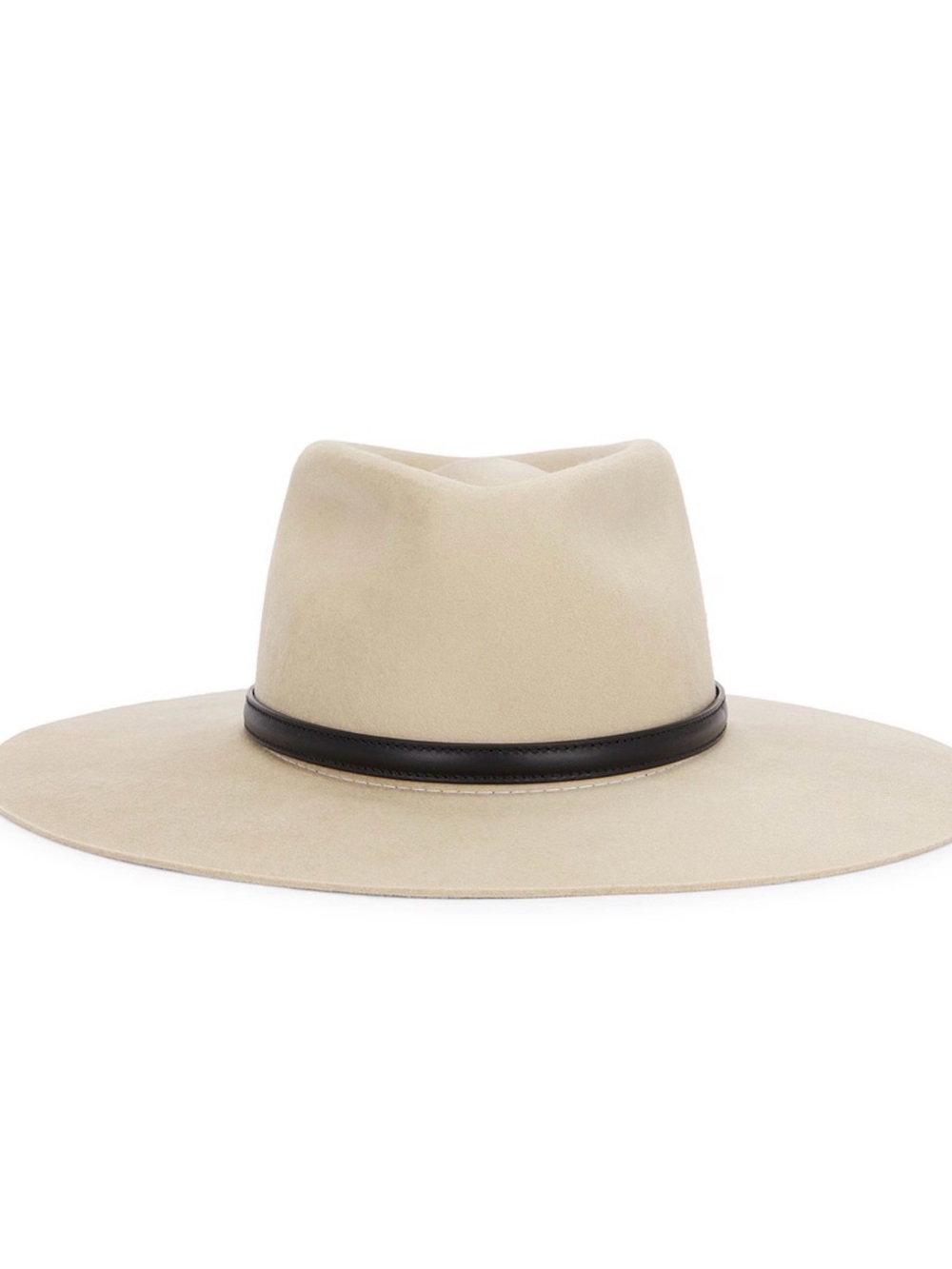 Janessa Leone Beige Wide-Brim Wool Fedora with Black Band